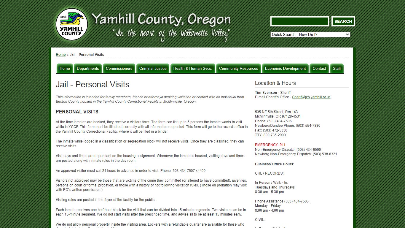 Jail - Personal Visits | Yamhill County, Oregon