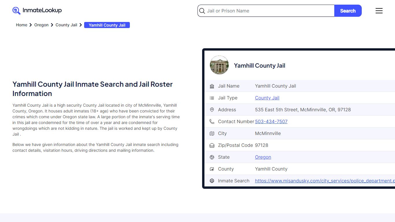 Yamhill County Jail Inmate Search - McMinnville Oregon - Inmate Lookup